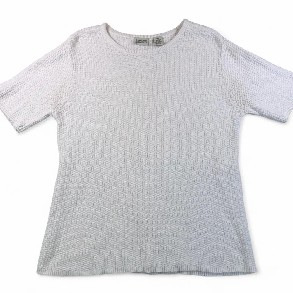 White‎ Short Sleeve Cotton Sweater Textured Capsule Romantic Boho Cottagecore